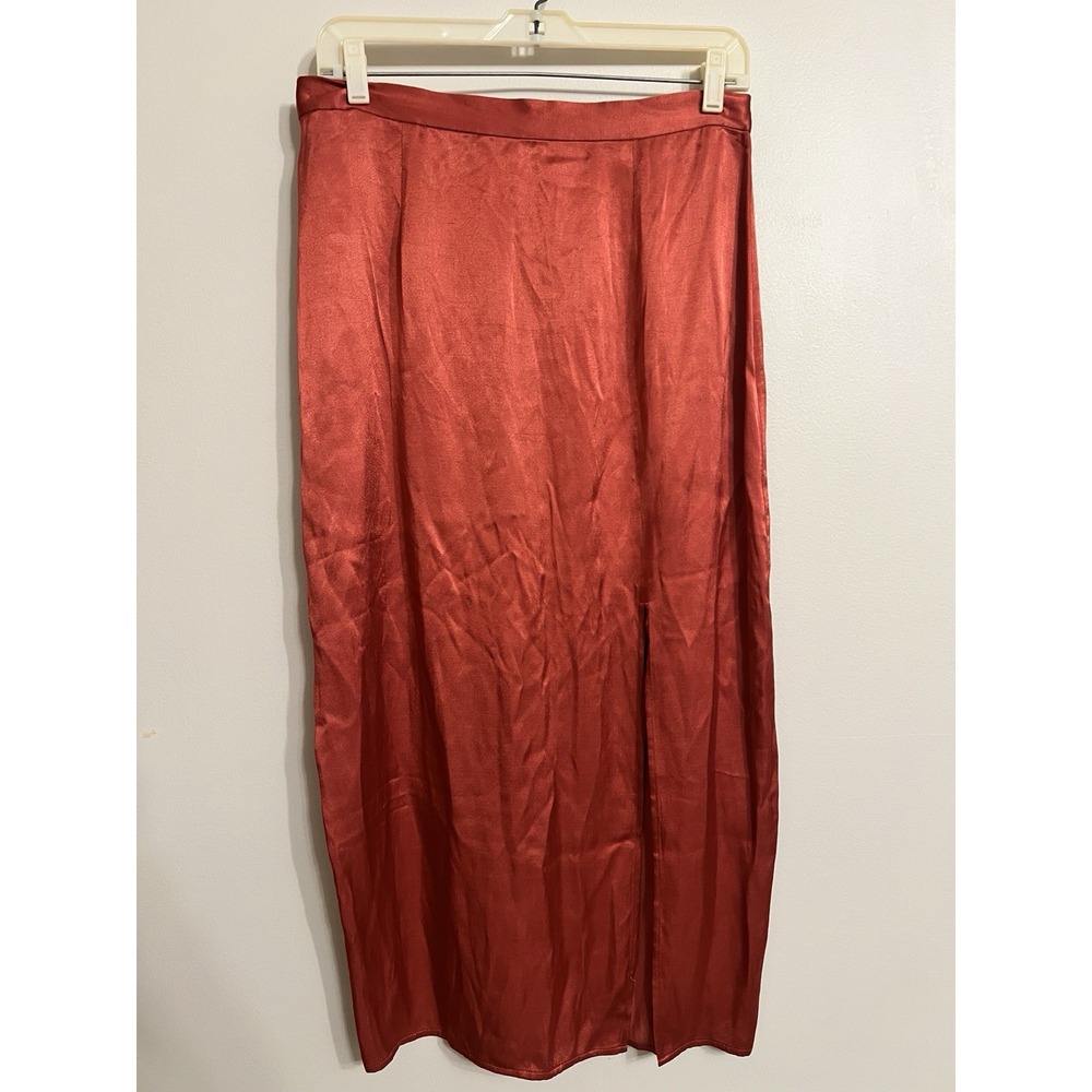 WAYF Midi Skirt Burnt Orange Slip Skirt With Side Slit Size Medium